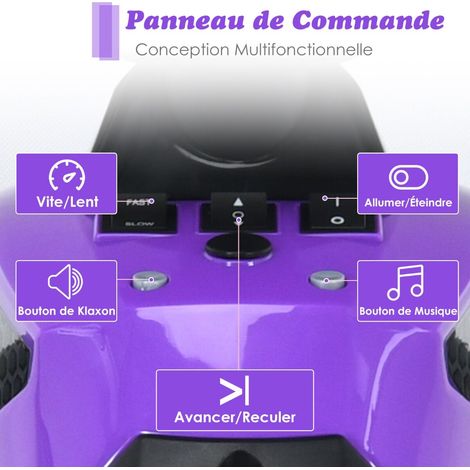 Quad électrique pour enfants 12 V avec corne musicale et phare LED - quad électrique violet (1/5)