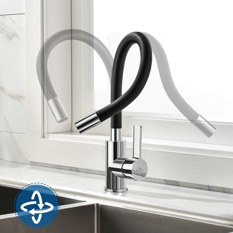 Küchenarmatur flexibel 360°Drehbar Einhandmischer Hochdruck Küchenmischbatterien flexibler Wasserhahn für die Küche Armatur, Schwarz + Chrom (1/10)