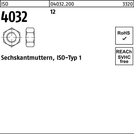Sechskantmutter ISO 4032 M10 12 100 Stück