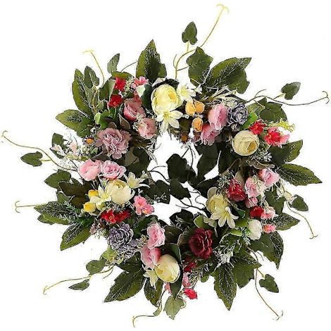 Couronne de fleurs artificielles de 50 cm (20 pouces) pour porte d'entrée, mur, fenêtre, intérieur ou extérieur (collection printemps 2025)-AquaForge (1/5)