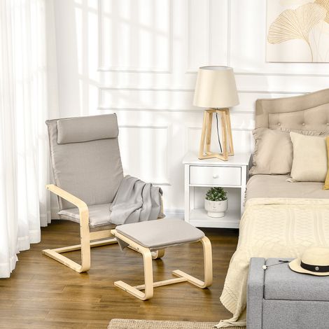 Butaca de Salón con Otomana Sillón con Respaldo Alto Reposabrazos y Almohada Extraíble 67x78x92 cm Gris (1/5)