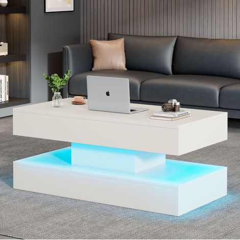 Mesa baja elevable blanca con iluminación LED, 100x50x42 cm, capacidad de carga 50 kg (1/5)
