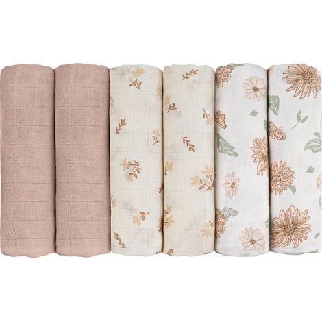 Langes Mousseline Coton Bio Lot de 6 (70x70 cm) - Lange Bébé, Serviette, Couverture, Bavoir - Super Doux, Respirant, Absorbant - Cadeau Naissance (Tournesol) (1/5)