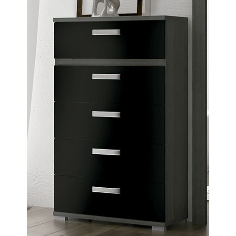 Chiffonnier commode meuble de rangement coloris chêne cendré/noir- Longueur 60 x Profondeur 39.6 x Hauteur 109.4 cm -PEGANE-