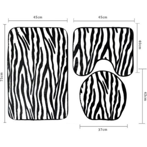Tapis De Sol, Lot De 3 Tapis De Sol Antidérapants Pour Salle De Bain À Imprimé Zèbre (Noir Et Blanc) (1/3)