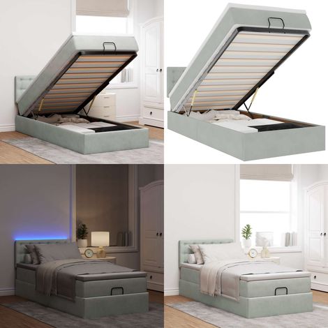 vidaXL Ottoman-Bett mit Matratze & LEDs Hellgrau 100x200 cm Samt (1/5)