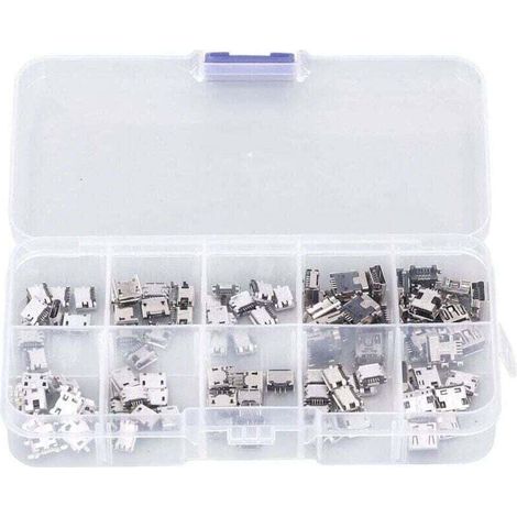 100 Pièces Micro MINI USB Prise Femelle Connecteur Micro USB Prises USB Réparation Remplacement Adaptateur Assortiment Ensemble avec Boîte de Rangement