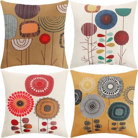 Housse de Coussin, 45x45 cm Housse de Coussin, Lot de 4 Taies d'Oreillers Décoratives à Motif Fleurs, Plantes Marines et Tropicales, pour Canapé, Salon et Fauteuil. (1/5)