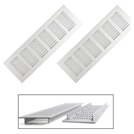 Grilles de ventilation 2 pièces, grilles de ventilation rectangulaires, grilles de ventilation en aluminium, grilles de ventilation extérieures 80x250 mm Grilles de ventilation pour armoire blanches