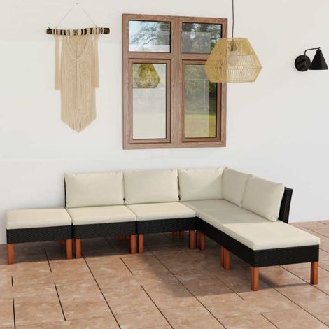 Salon de jardin 6 pièces en résine tressée noire avec coussins et repose-pieds - PANGIVO (1/5)