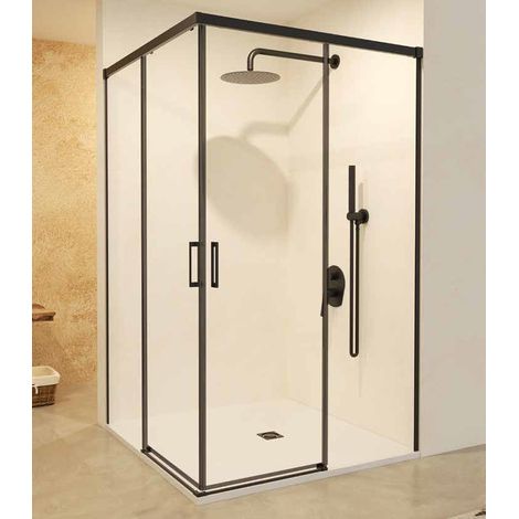Mampara Ducha Rectangular 2 Fijos + 2 Puertas Corredera  Vidrio 6mm Antical  Perfil Negro Mate 110cm (adaptable 107,50-110) x 70cm (1/4)