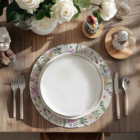 Sets de table ronds à motif papillons et fleurs printanières, lot de 4, 38,1 cm, style champêtre, décoration de table saisonnière pour intérieur et extérieur, idéal pour un anniversaire (AP072-15). (1/3)