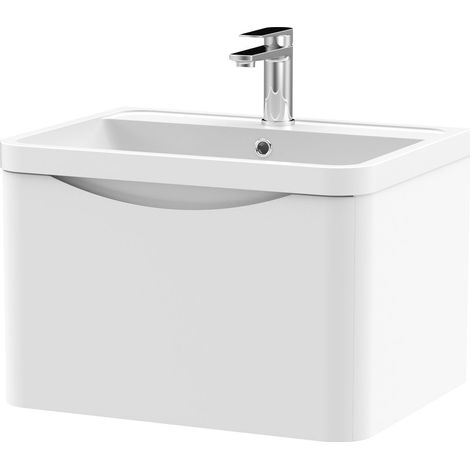 Balterley Dunwood Contemporary Bathroom Wall Hung 1 Drawer Vanity & Polymarble Basin, Satin White, 600mm (1/5)