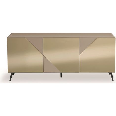 Madia credenza 3 ante in vetro specchio Bronzo e cassa Tortora ARTE 180 con 5 piedini (1/2)