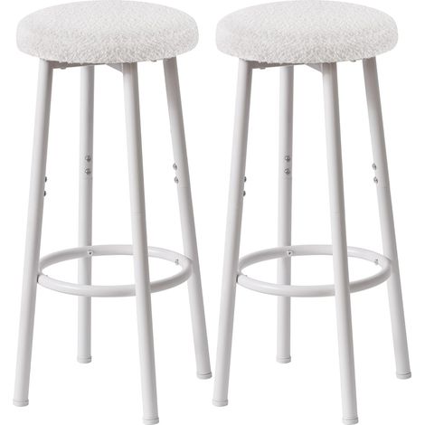 67 cm Tabourets Bar Lot de 2 Métal Tissu, Blanc HBS515W (1/5)