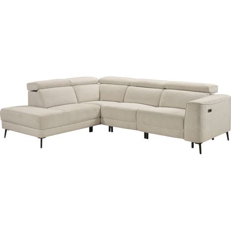 Canapé d'angle gauche avec 2 places relax électrique tissu beige - BAMAKO (1/5)