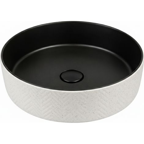 Vasque à poser ronde -36 cm -Gris et blanc effet pierre -KALEO (1/4)