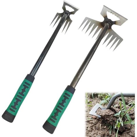 Désherbeur À Main Outils, 6 Dents et 11 Dents Arrache Mauvaise Herbe Outil de Désherbage Manuel Outils De Désherbage pour Le Jardinage Poignée en Caoutchouc Tire Racine Mauvaise Herbe pour Désherbage (1/5)