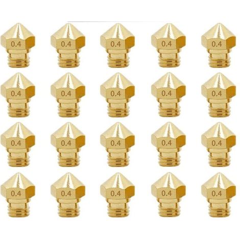 20 pcs buse imprimante 3D, filetage M7, buse en laiton MK10 0,4 mm pour filament 1,75 mm, accessoires d'extrusion haute précision
