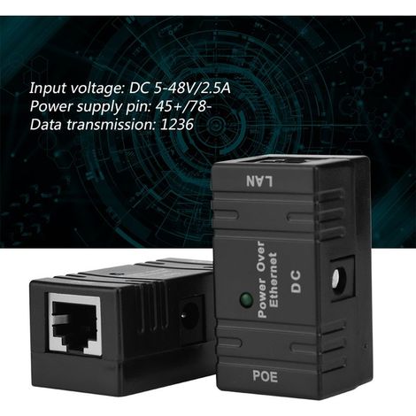Lot de 2 modules d'alimentation PoE RJ45, injecteur PoE, adaptateur Ethernet pour caméra IP réseau (noir). (1/5)