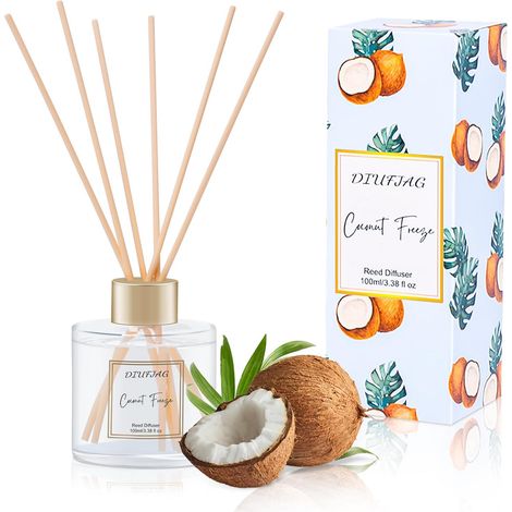 Diffuseur de Parfum 100ml - Noix de Coco,Coconut Diffuseur Parfum Maison avec 6 Bâtonnets en Fibre,Batonnets Diffuseur Parfum pour Chambre,Salon,Salle de Bain,étagère,Bureau (1/5)