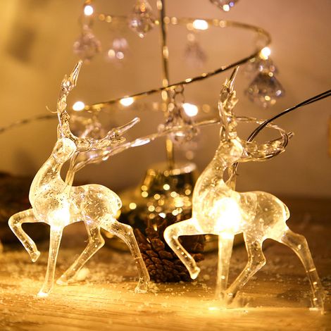 Guirlande lumineuse LED rennes pour décoration de Noël, chambre ou fête (1 guirlande par sachet), blanc chaud, version avec boîtier à piles 10 L (1/5)