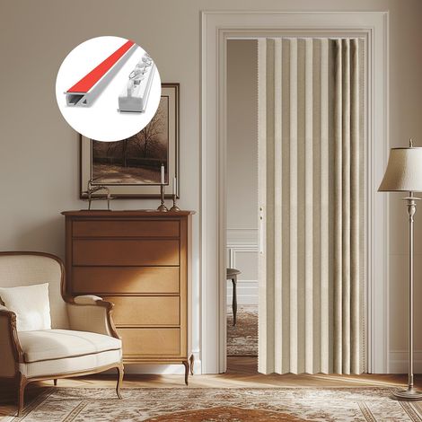 Rideau 100 % occultant - Protection thermique - Porte pliante en accordéon - Invisible - Avec système magnétique - Pour chambre à coucher et salon - Avec système de rail - Beige - 109 x 201 cm (1/5)