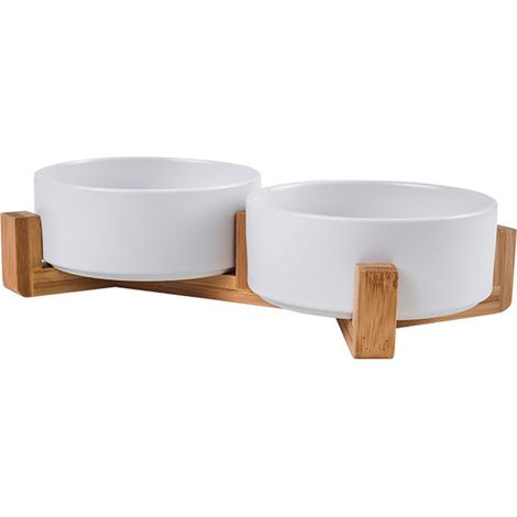 2 gamelles céramique, support bois antidérapant, hauteur ergonomique pour chat et chien, hygiénique et facile à nettoyer (1/5)