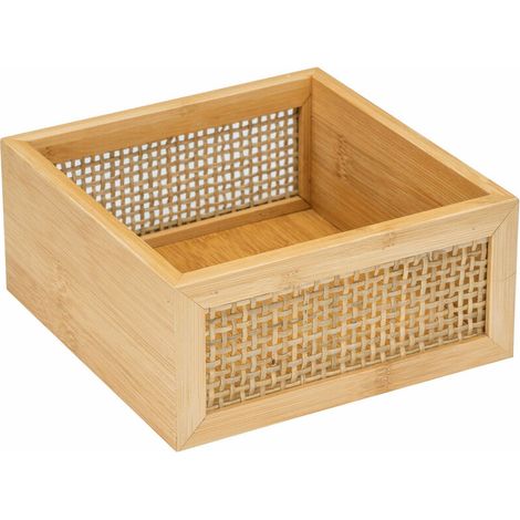 Plateau à cosmétiques en bambou 15 x 7 x 15 cm – Résistant à l'humidité – Pour salle de bain et bureau – Accessoire décoratif (1/5)