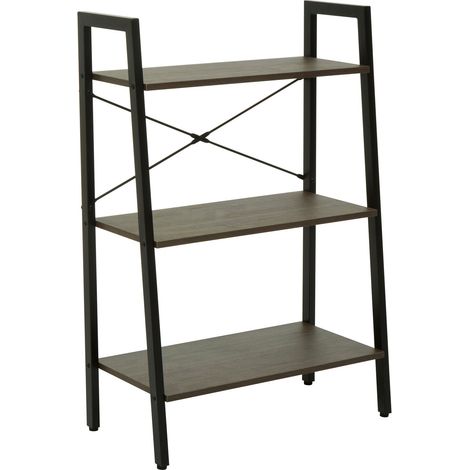 Interiors by Premier Functional Three Tier Dark Oak Veneer Ladder Shelf Unit, Stylish Industrial Narrow Shelf, Versatile Cupboard (1/5)