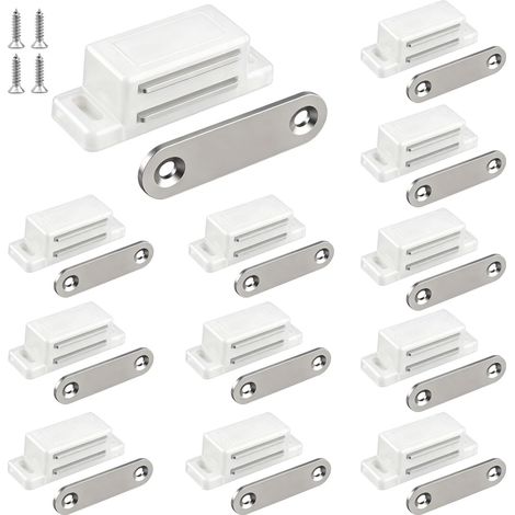 Lot de 12 (noir) Loquet Magnétique de Placard Idéal pour Portes d'armoire, Placards, Tiroirs et Volets Loquet Magnétique Facile à Installer Aimant Porte Placard Magnétique inclus (1/5)