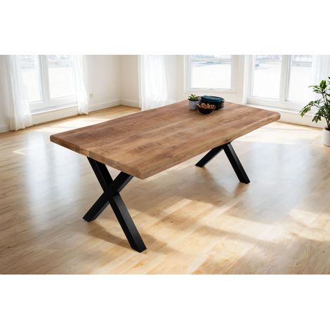 Esstisch Baumkante massiv Mango 160 x 85 X-Gestell schwarz CALI (1/5)