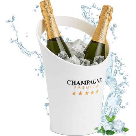 Relaxdays Ice Bucket, Champagne Cooler, for 2 Bottles, HWD: 29.5 x 21.5 x 23.5 cm, Wine Chiller, for Parties, White