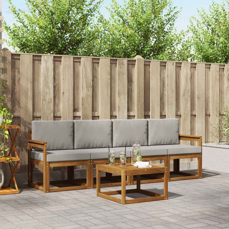 Outdoor-Sofagarnitur mit Kissen 5 pcs Natürlich und Hellgrau (1/5)