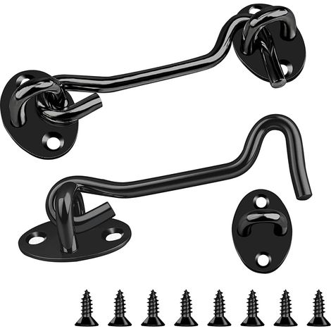 Lot de 2 loquets à crochet et œillet en acier inoxydable noir de 10,2 cm - Idéal pour les serrures de porte sans percer les portails de jardin, les abris de jardin, les salles de bains, les chambres à (1/5)