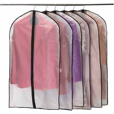 Lot de 6 housses vtements zippes anti-poussire et antimites, PEVA translucide, impermable et respirant, 60 x 100 cm, noir