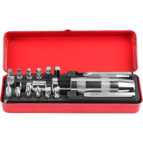 16 Pièces Jeu de Tournevis à Frapper, avec Adaptateur de Vis et 15 Embouts de Précision pour Automobiles, Motos et Maintenance (1/4)