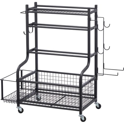 Mophorn Yogamatten-Aufbewahrungsregal, pulverbeschichteter Stahlhalter, Home-Gym-Organizer mit Haken und Rädern, Gewichtsständer für Schaumstoffrollen, Hanteln, Kugelhanteln, Yoga-Gurte