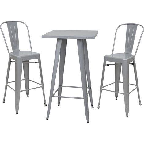 Set tavolo alto con 2 sgabelli da bar in metallo grigio in stile industriale TAB04010