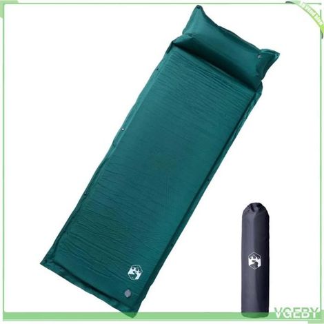 Matelas de camping autogonflant - Vert - 1 personne - Mousse à mémoire de forme - Oreiller intégré (1/5)