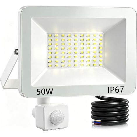 50W Projecteur LED Extérieur Détecteur de Mouvement IP67 Étanche Spot LED Extérieur Avec Detecteur, 5000LM Blanc Froid Éclairage de Sécurité d'extérieur Pour Entrée Patio Garage (1/5)