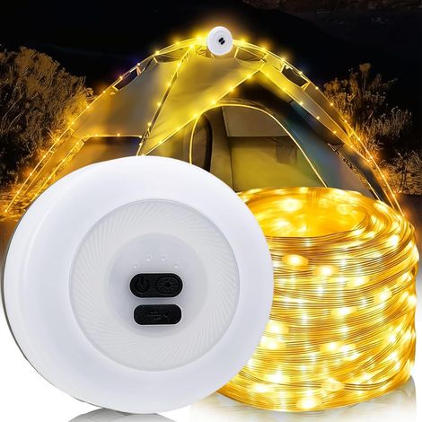 Guirlande lumineuse féérique de camping, enroulable, étanche, portable, LED, 10 m, rechargeable par USB, idéale pour le camping et la décoration de jardin. Lumière chaude. (1/5)