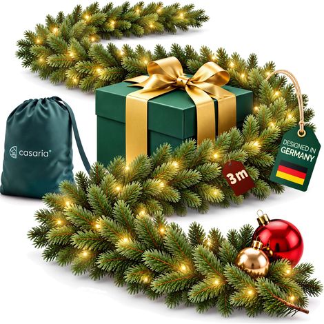 CASARIA Weihnachtsgirlande 3m oder 5m 30 cm breit Tannengirlande Naturgetreue Premium-Girlande mit 430 PE-Spitzen Indoor Outdoor formbar Weihnachten 3m mit LED (1/5)