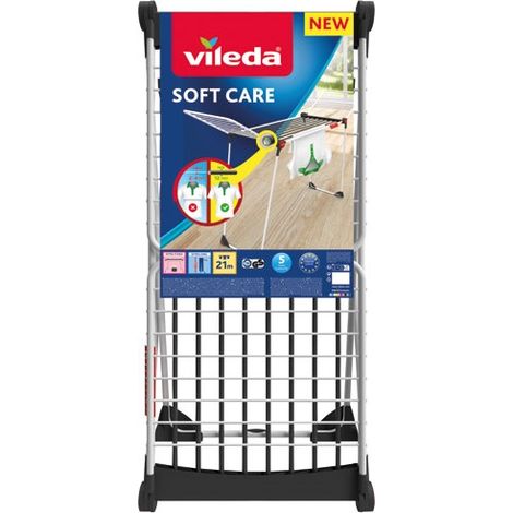 Vileda – Étendoir à linge sur pieds 21m – Acier antirouille – Fils XXL épais anti-pli – Roues intégrées pour déplacement facile (1/9)