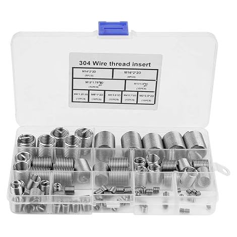 M5 M6 M8 M10 M12 M14 M16 304 Inserts filetés Insert de réparation fileté en acier inoxydable Assortiment Kit Vis spiralée à filetage hélicoïdal avec boîtier en plastique (1/5)