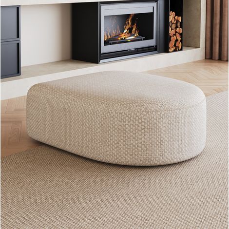 Weißer Stoffhocker, gepolsterter Fußhocker, montagefrei, 87 x 84 x 38 cm, OKWISH (1/5)