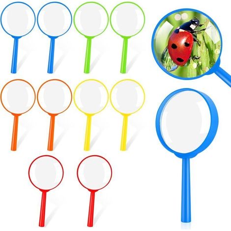 10 lupas infantiles mini portátiles de plástico, coloridas lupas de detective portátiles para actividades en el aula, trabajo de precisión y observación de insectos.