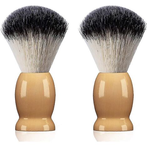 Lot de 2 blaireaux de rasage pour homme avec manche en bois dur, outil de coiffure professionnel de luxe, cadeau idéal pour la fête des pères offert par une fille ou une épouse. (1/5)
