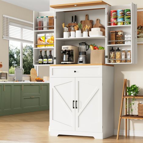Buffet haut blanc 80 x 40 x 180 cm en MDF et panneau de particules, avec tiroirs (1/5)