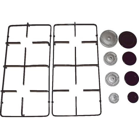 Cooker Gas Hob Pan Support x 2 and 4 Piece Burner Cap Set (1/2)